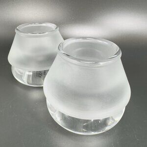 Vintage Biedermann Clear Glass Frosted Satin Finish Votive Set 2 Mushroom Shape
